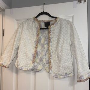 The Limited White Eyelet Quilted Jacket with Multicolor Fringe